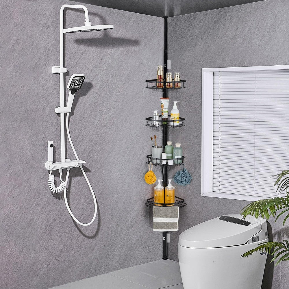 Tension Pole Shower Caddy Adjustable Rustproof Bathroom Storage Rack