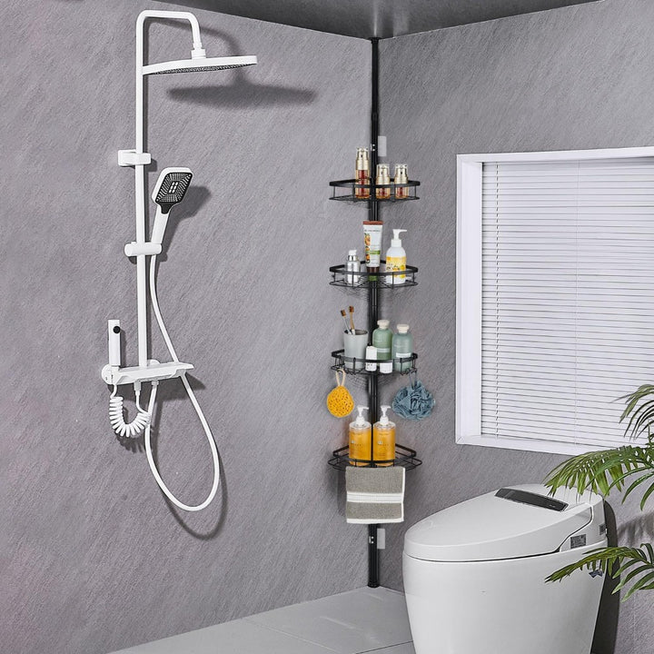 Tension Pole Shower Caddy Adjustable Rustproof Bathroom Storage Rack