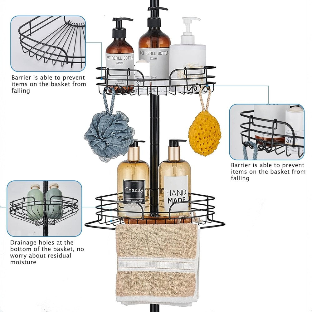Tension Pole Shower Caddy Adjustable Rustproof Bathroom Storage Rack