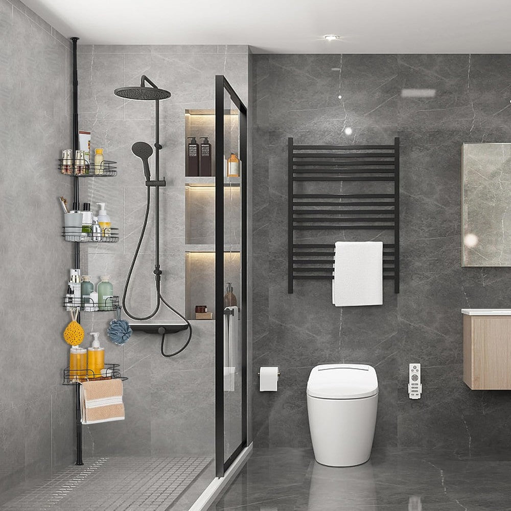 Tension Pole Shower Caddy Adjustable Rustproof Bathroom Storage Rack