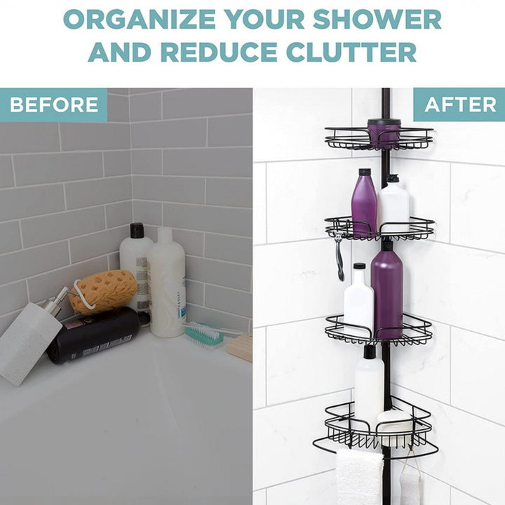 Tension Pole Shower Caddy Adjustable Rustproof Bathroom Storage Rack