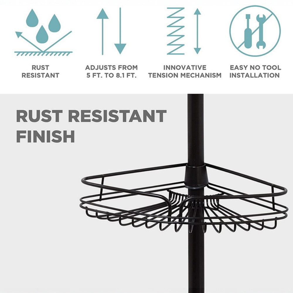 Tension Pole Shower Caddy Adjustable Rustproof Bathroom Storage Rack