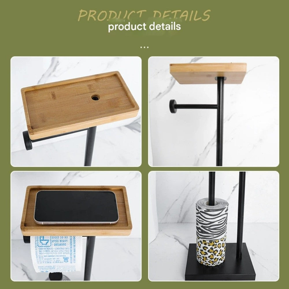 Freestanding Toilet Paper Holder with Bamboo Shelf