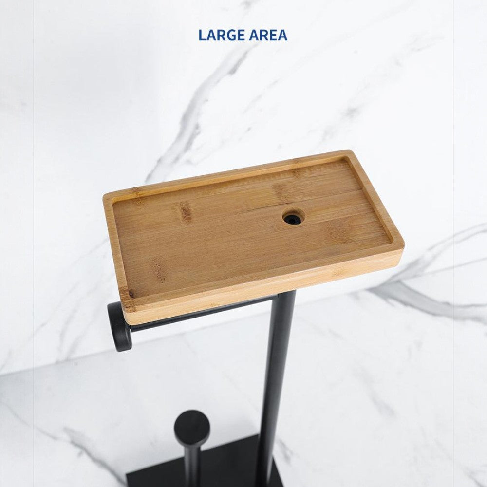 Freestanding Toilet Paper Holder with Bamboo Shelf