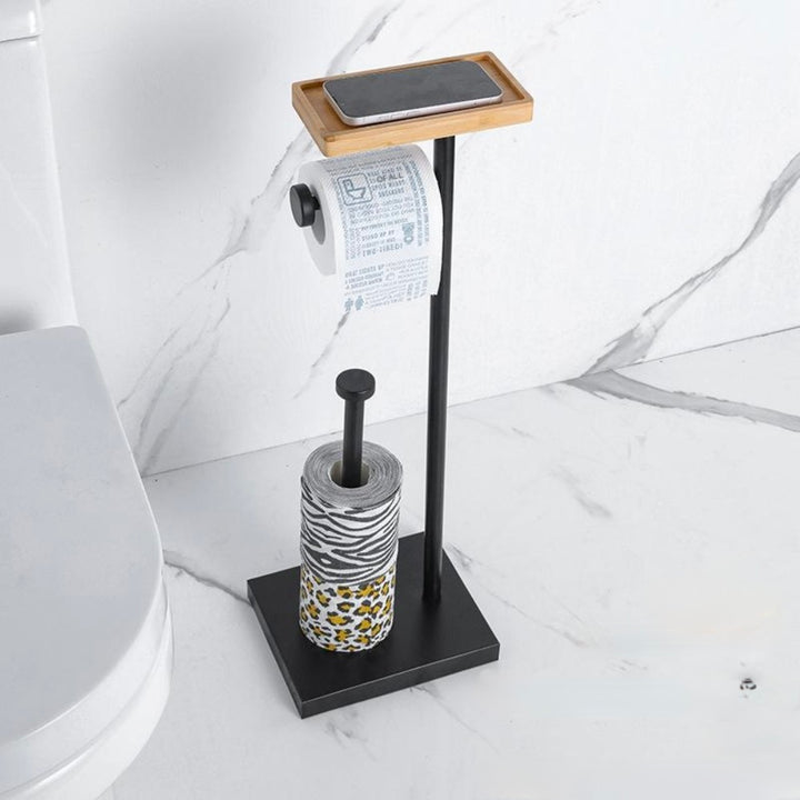 Freestanding Toilet Paper Holder with Bamboo Shelf