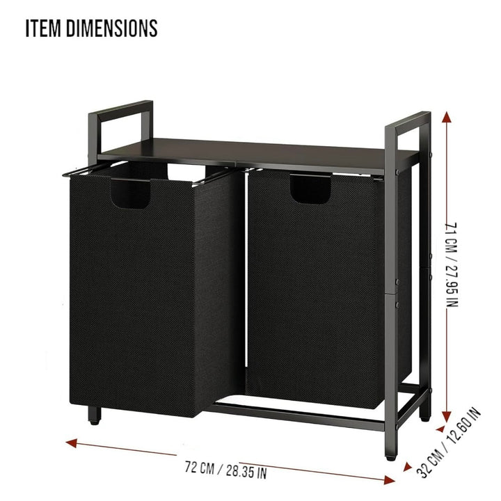 Dual Laundry Hamper with Pull-Out Bags &amp; Steel Top Shelf _ 72_32_71cm