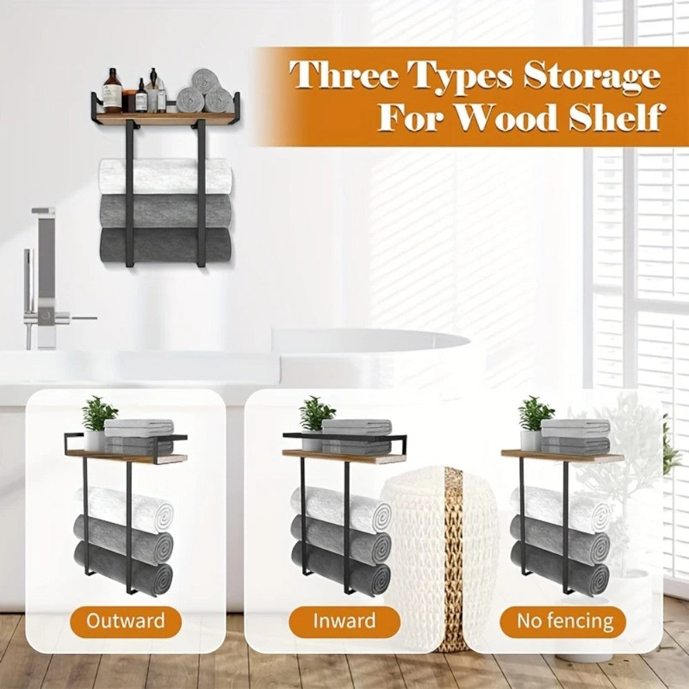 Wall Mounted Towel Rack with Wood Shelf