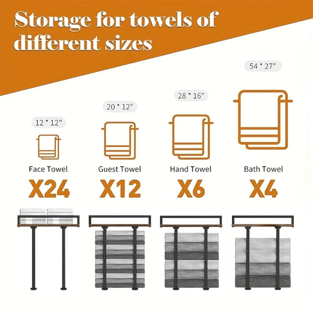 Wall Mounted Towel Rack with Wood Shelf