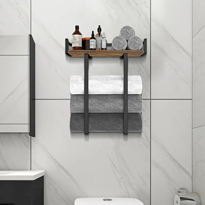 Wall Mounted Towel Rack with Wood Shelf