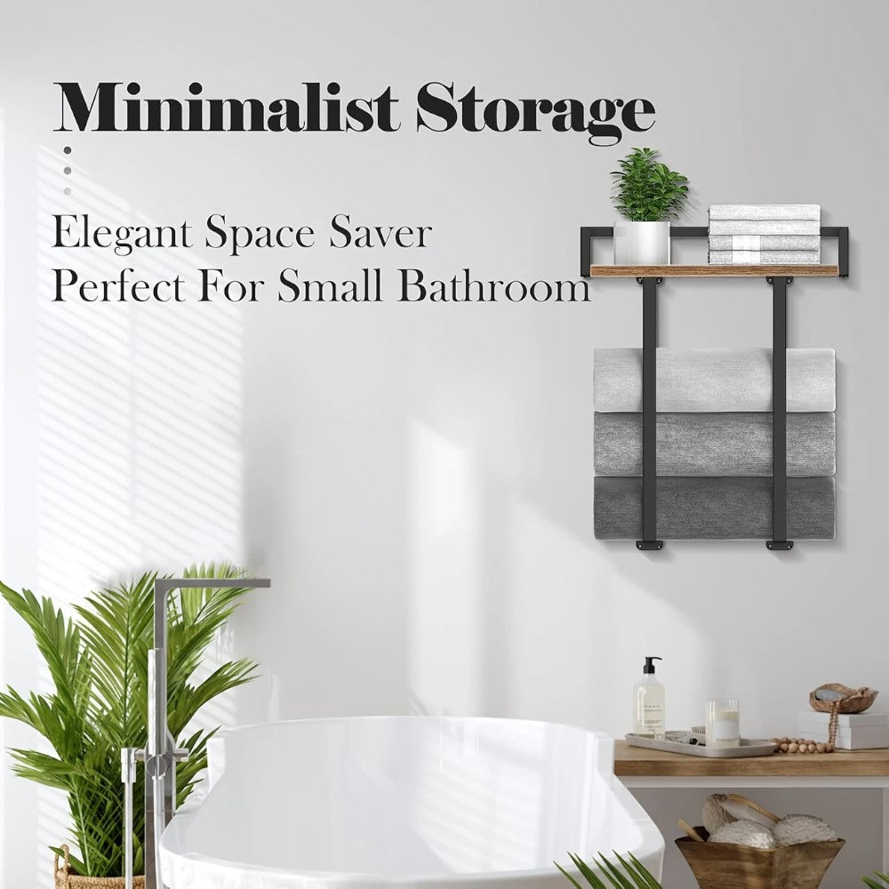 Wall Mounted Towel Rack with Wood Shelf