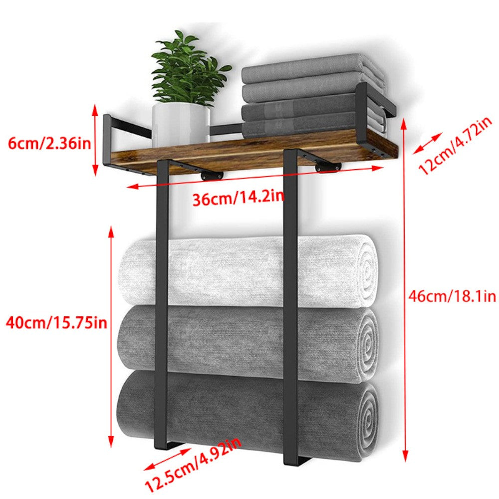 Wall Mounted Towel Rack with Wood Shelf