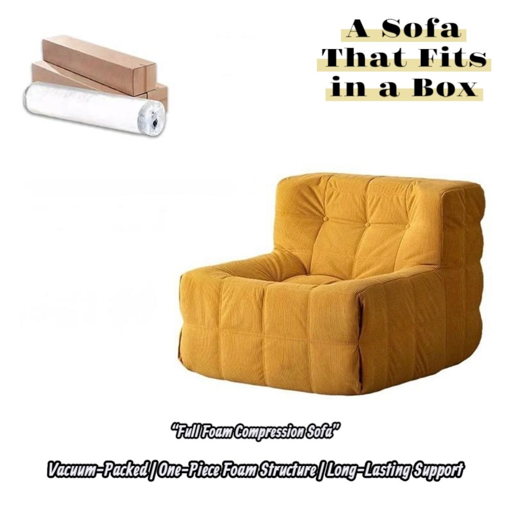 Single Seated Foam Sofa with Corduroy Fabric - Yellow