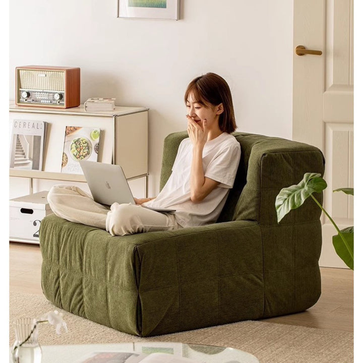 Single Seated Foam Sofa with Corduroy Fabric _ Green