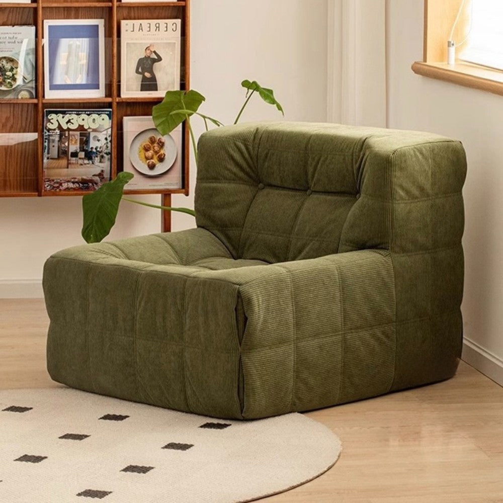 Single Seated Foam Sofa with Corduroy Fabric - Yellow