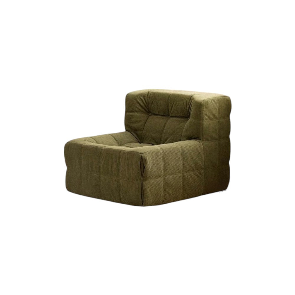 Single Seated Foam Sofa with Corduroy Fabric _ Green