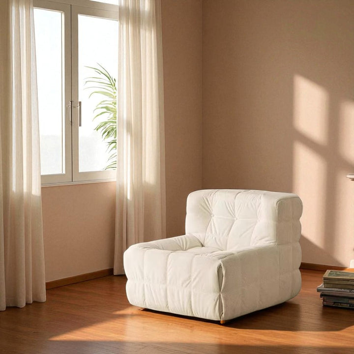 Single Seated Foam Sofa with Corduroy Fabric - White
