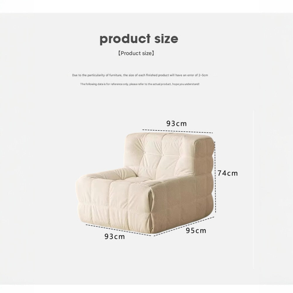Single Seated Foam Sofa with Corduroy Fabric - White