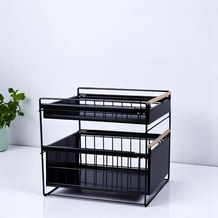Double Tier Sliding Kitchen Storage Rack Under Sink Organizer