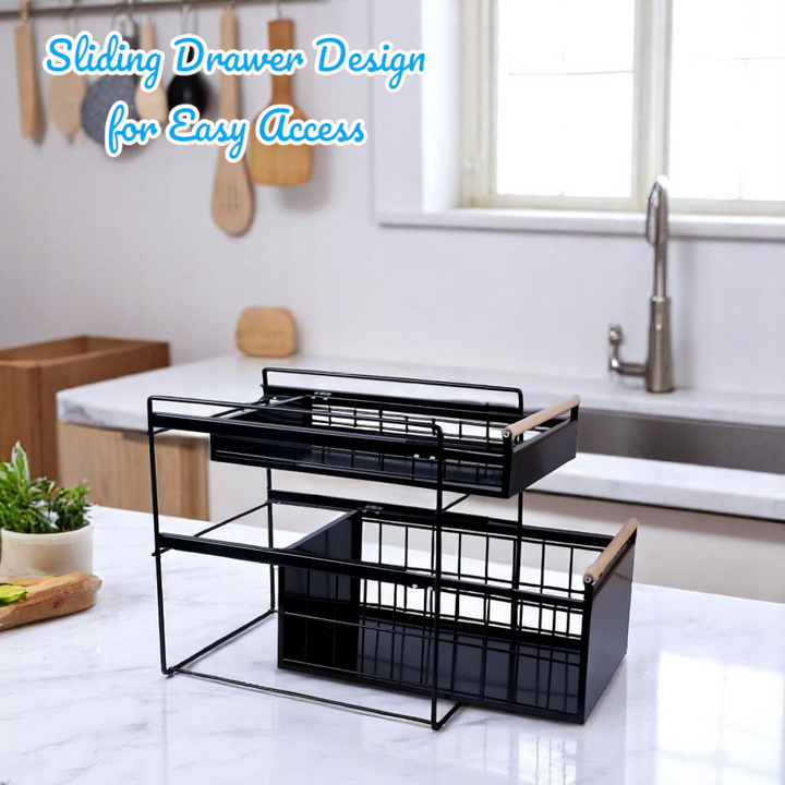 Double Tier Sliding Kitchen Storage Rack Under Sink Organizer
