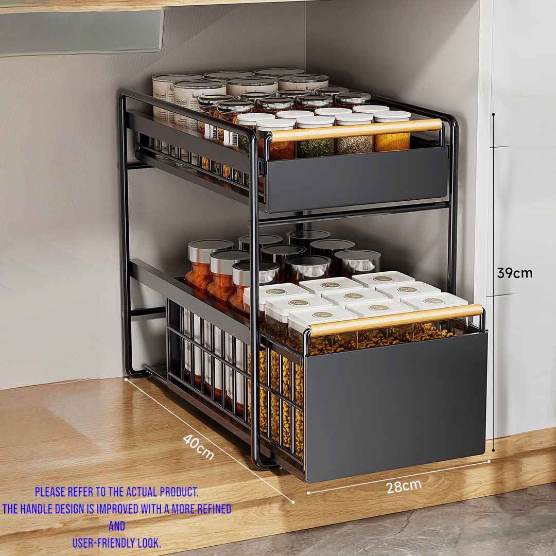 Double Tier Sliding Kitchen Storage Rack Under Sink Organizer