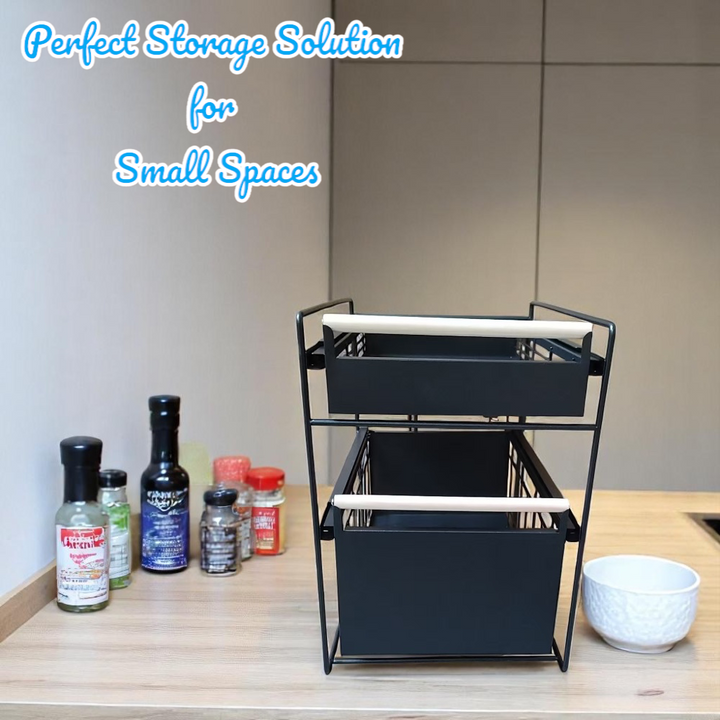 Double Tier Sliding Kitchen Storage Rack Under Sink Organizer