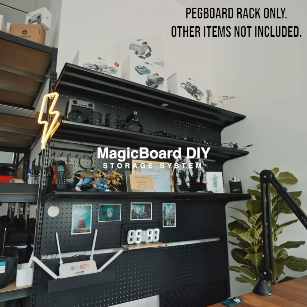 3-Tier Metal Pegboard Display Rack with Shelves