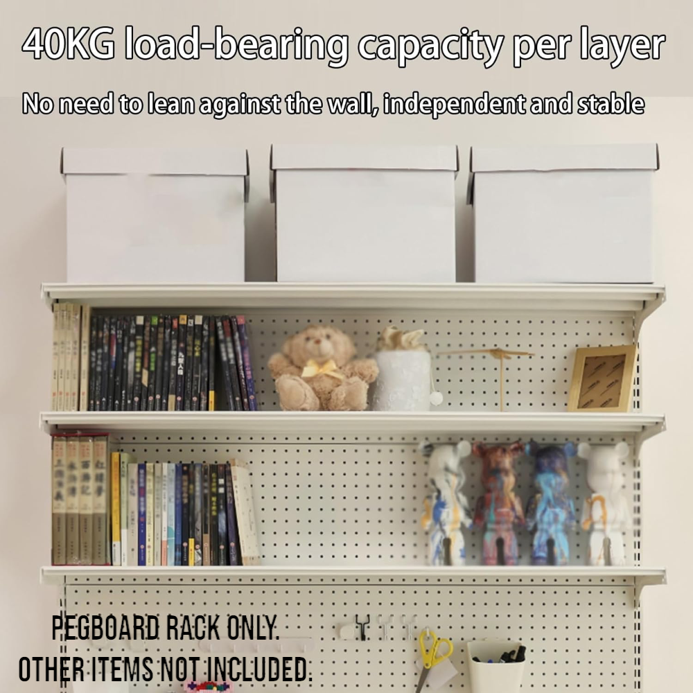 3-Tier Metal Pegboard Display Rack with Shelves
