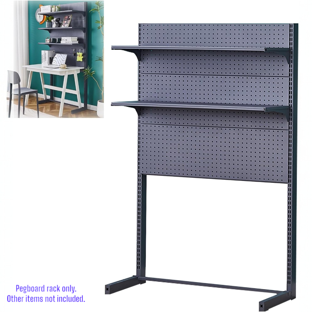 3-Tier Metal Pegboard Display Rack with Shelves
