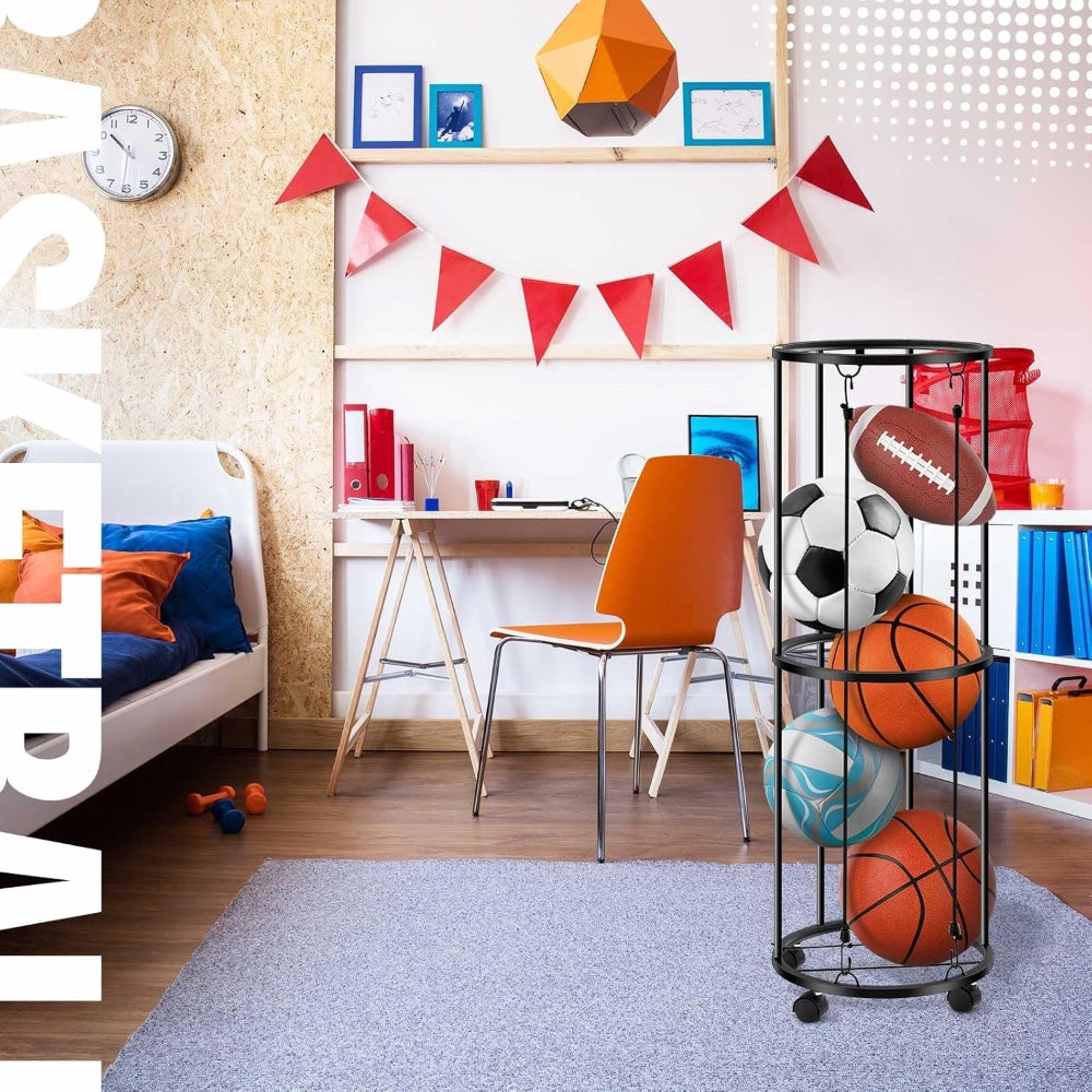 Ball Storage Rack _ Steel Vertical Organizer