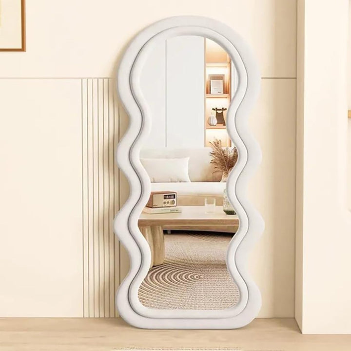 Wavy-Frame Full Length Mirror with Plush Fabric Trim -170x70cm
