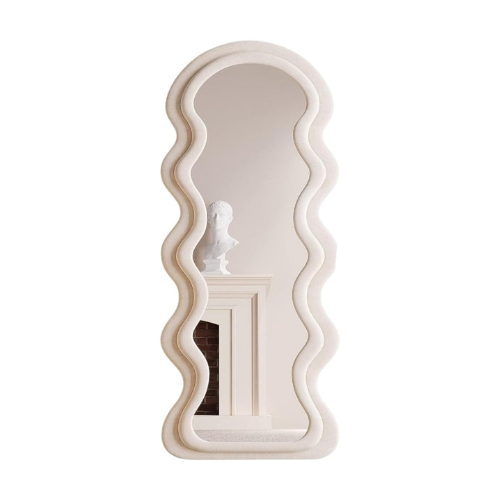 Wavy-Frame Full Length Mirror with Plush Fabric Trim -170x70cm