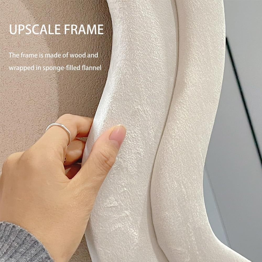 Wavy-Frame Full Length Mirror with Plush Fabric Trim -170x70cm