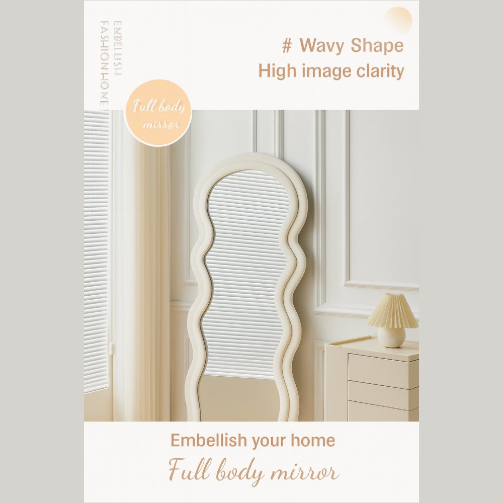 Wavy-Frame Full Length Mirror with Plush Fabric Trim -170x70cm