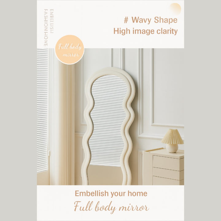 Wavy-Frame Full Length Mirror with Plush Fabric Trim -170x70cm