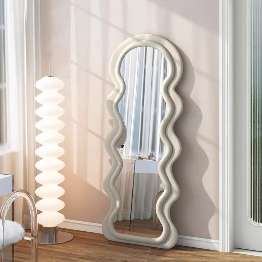 Wavy-Frame Full Length Mirror with Plush Fabric Trim -170x70cm