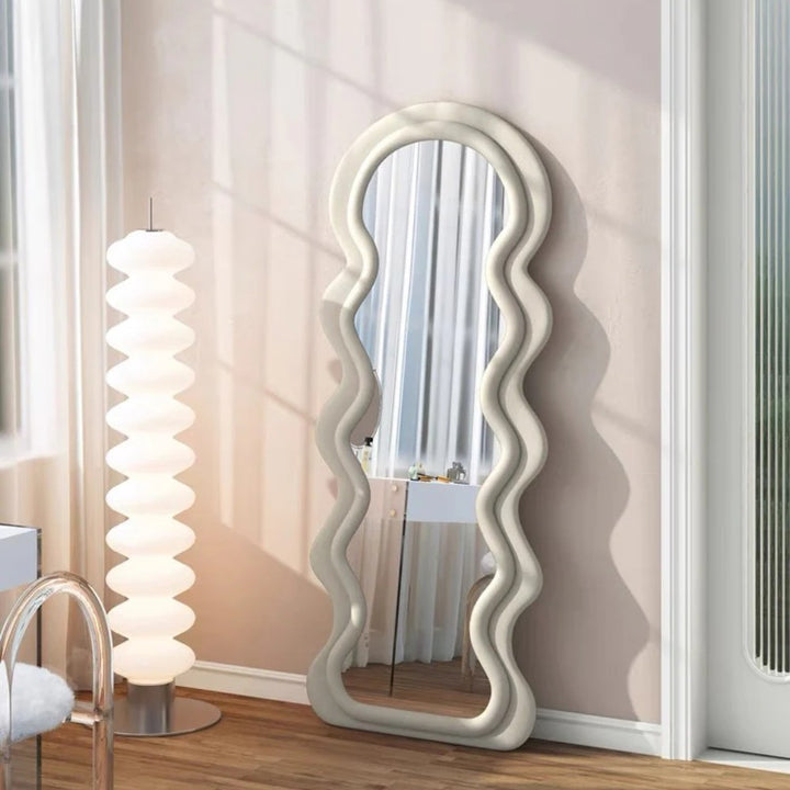 Wavy-Frame Full Length Mirror with Plush Fabric Trim -170x70cm
