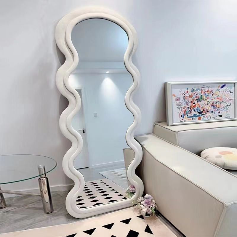 Wavy-Frame Full Length Mirror with Plush Fabric Trim -170x70cm