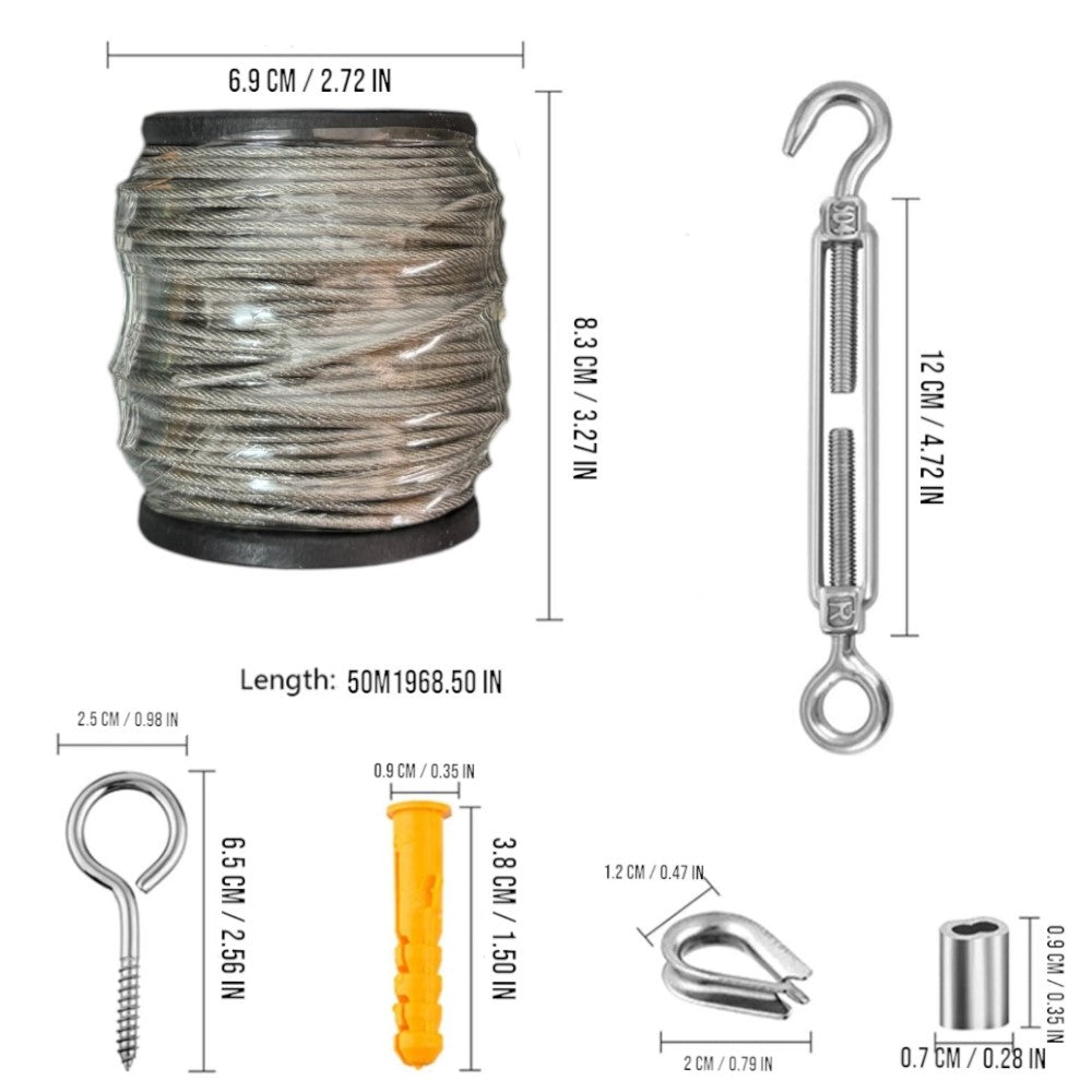 50M Stainless Steel Wire Rope Kit with Fittings _ 2mm Cable
