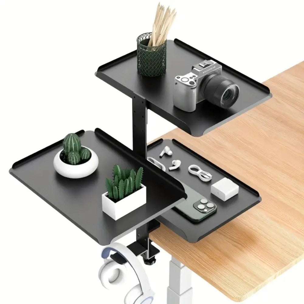 Clamp On Desk Shelf with 3 Adjustable Trays-Black