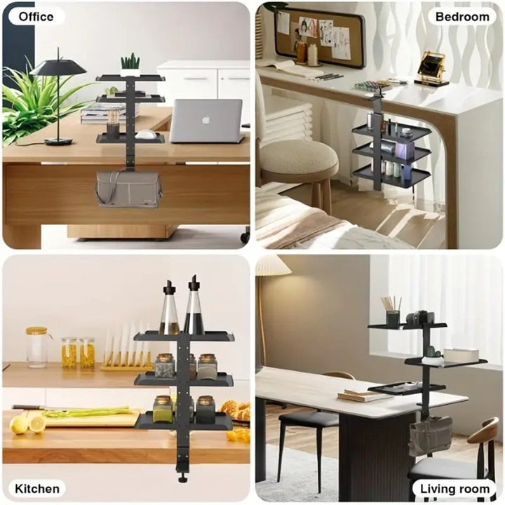 Clamp On Desk Shelf with 3 Adjustable Trays-Black