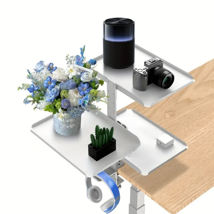 Clamp On Desk Shelf with 3 Adjustable Trays-White