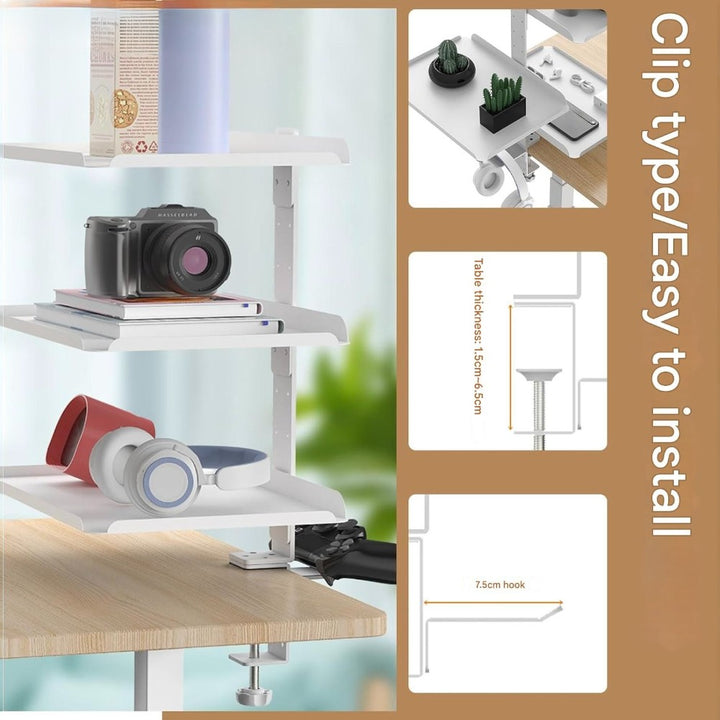 Clamp On Desk Shelf with 3 Adjustable Trays-White