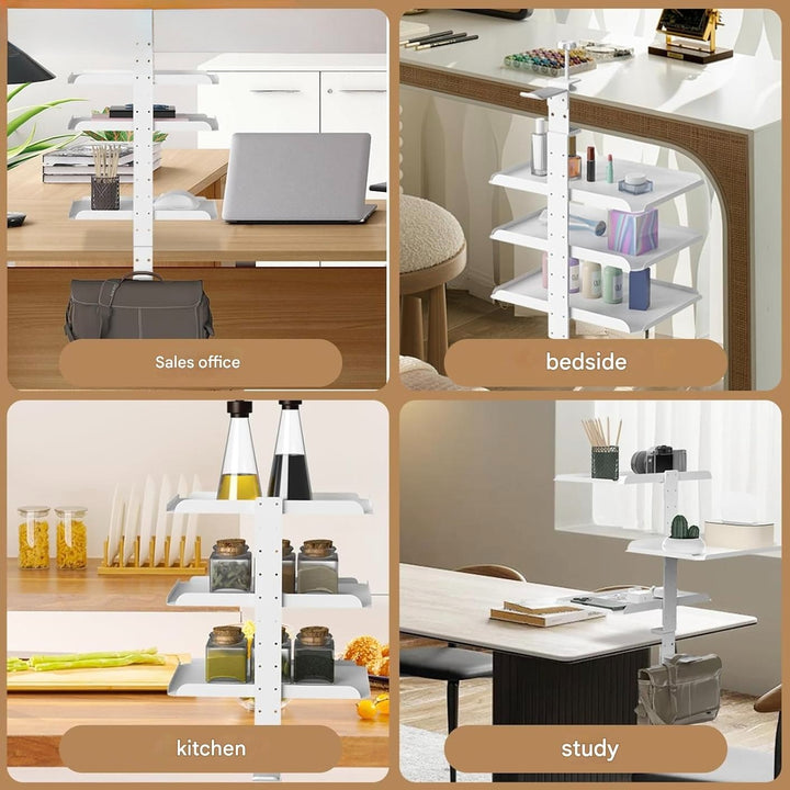 Clamp On Desk Shelf with 3 Adjustable Trays-White