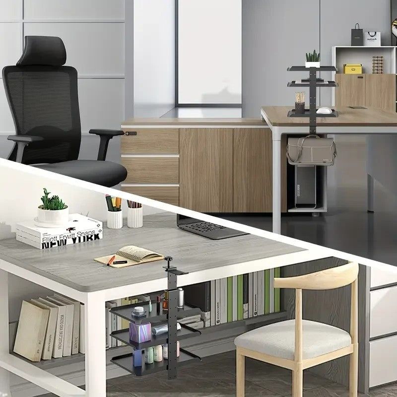 Clamp On Desk Shelf with 3 Adjustable Trays-White