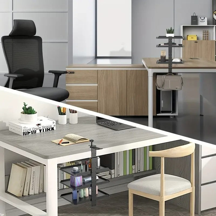 Clamp On Desk Shelf with 3 Adjustable Trays-White