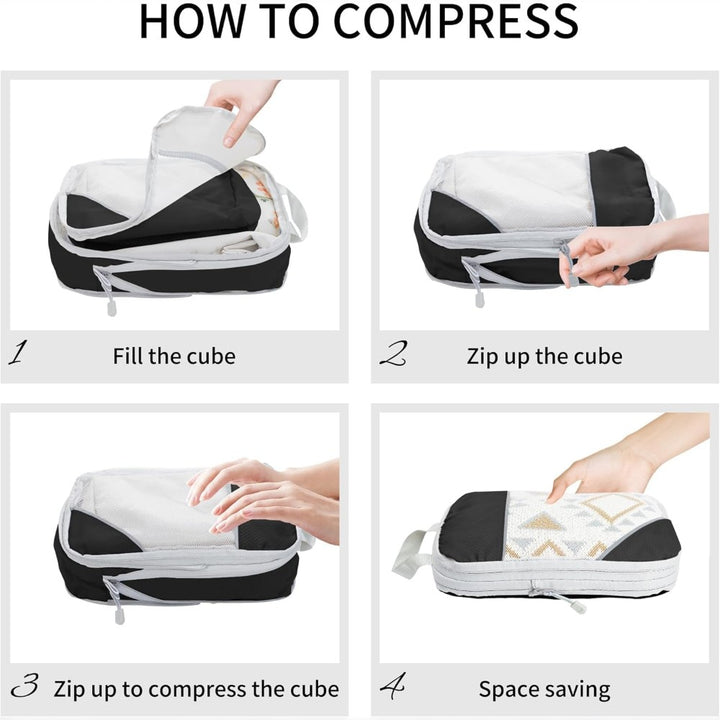 6pcs Compression Packing Cubes Travel Luggage Organizer Set - Black