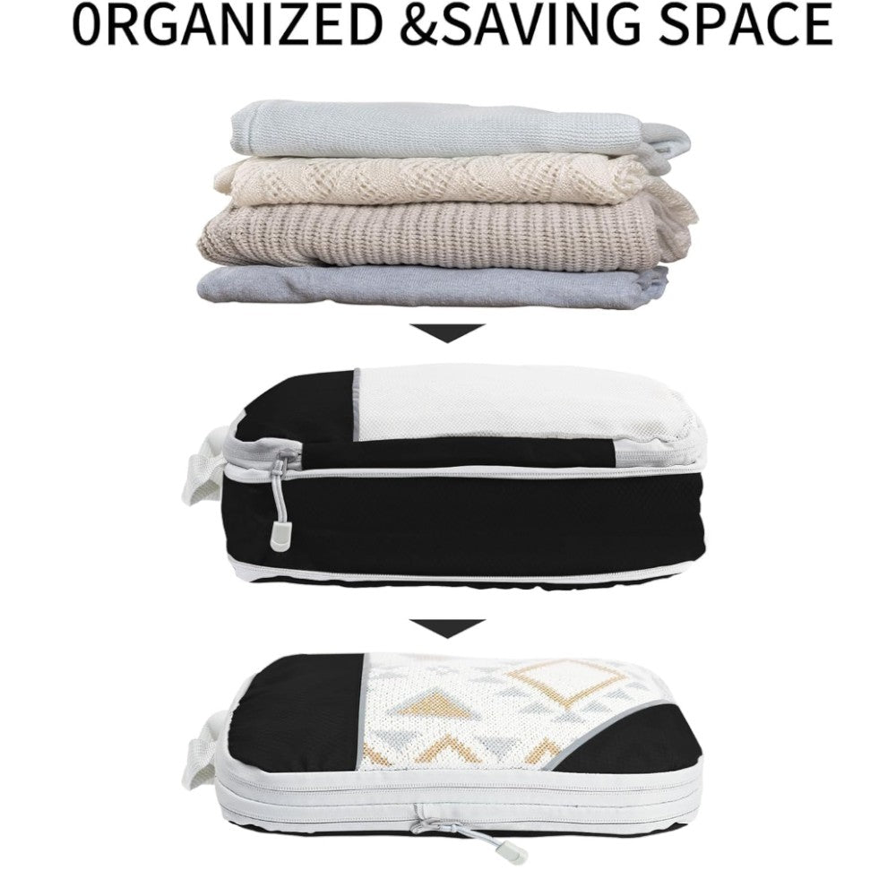 6pcs Compression Packing Cubes Travel Luggage Organizer Set - Black