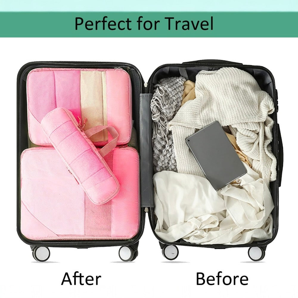 6pcs Compression Packing Cubes Travel Luggage Organizer Set - Black