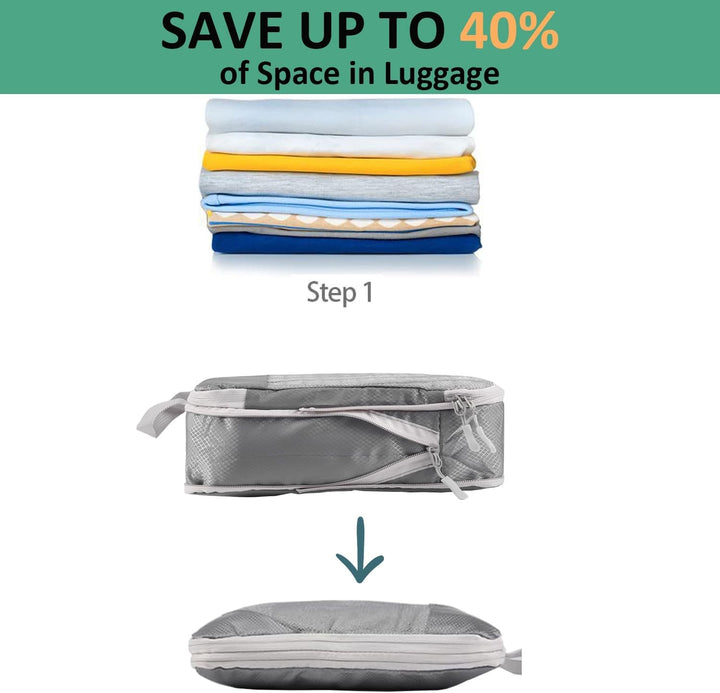 6pcs Compression Packing Cubes Travel Luggage Organizer Set - Grey