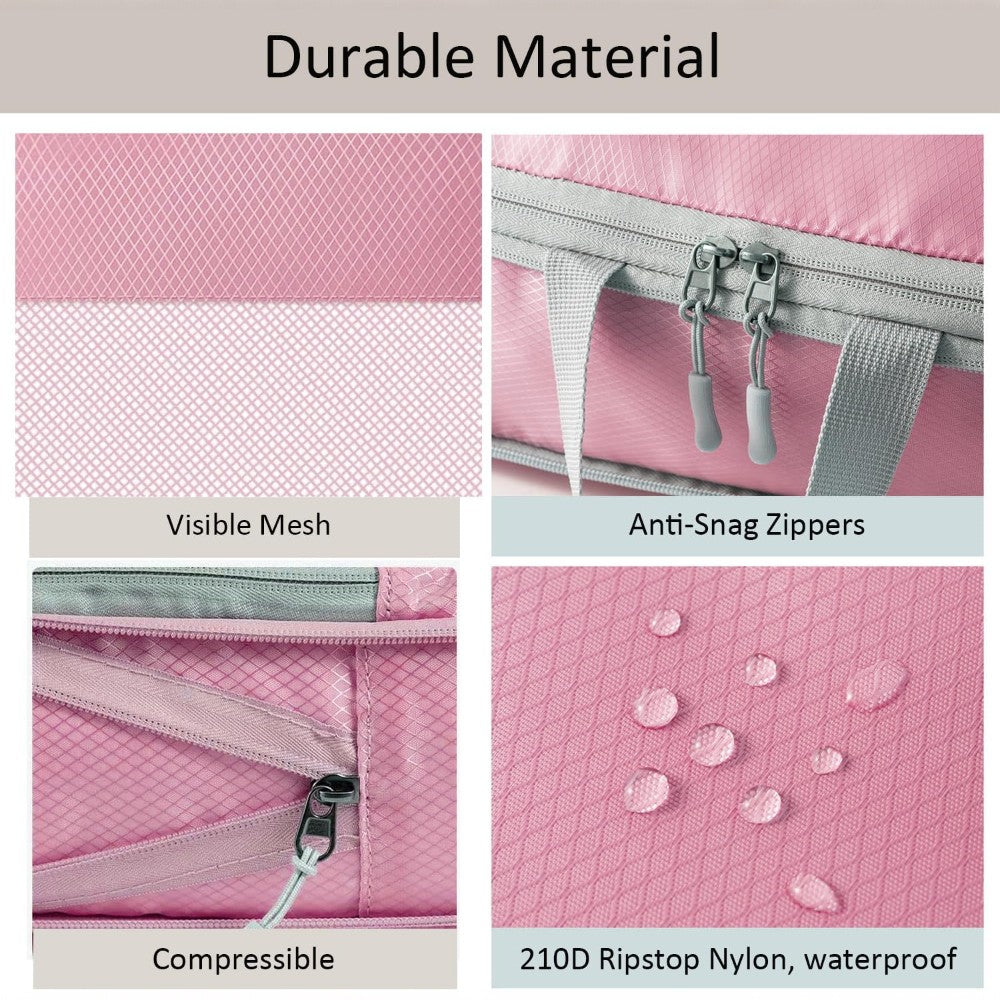 6pcs Compression Packing Cubes Travel Luggage Organizer Set - Pink